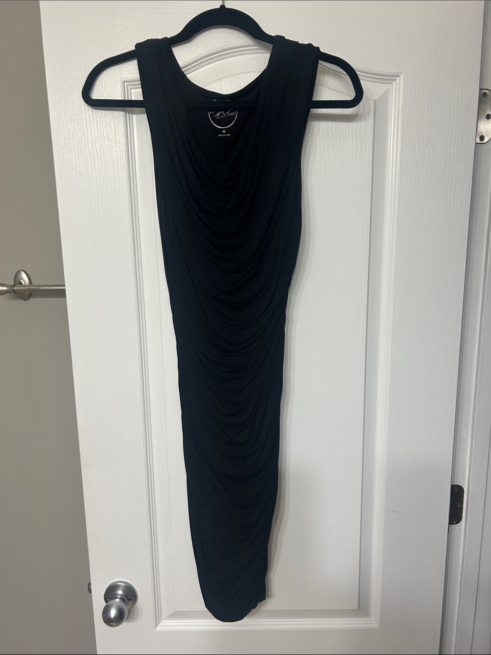 INC International Concepts Black Sleeveless Midi Dress with Draped Front